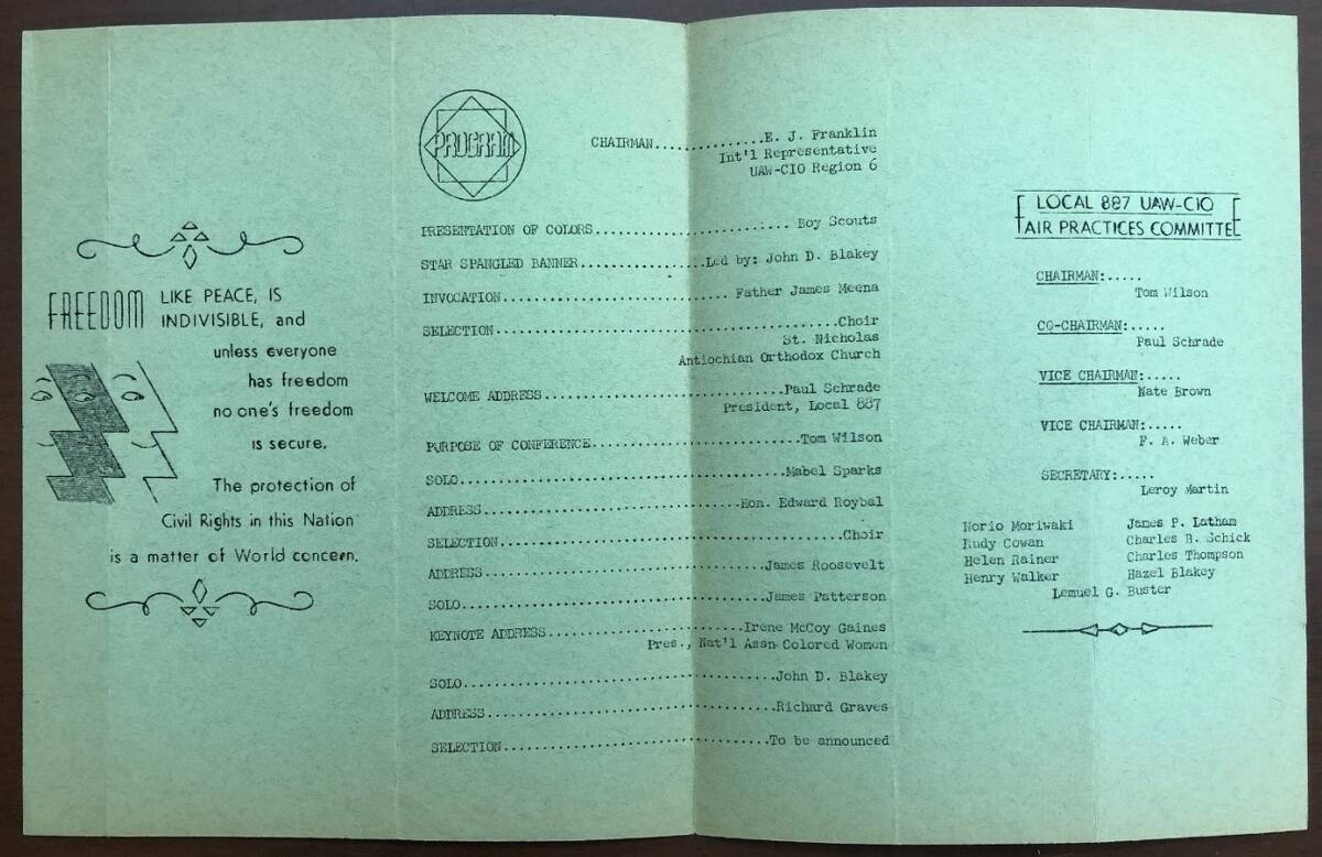 Program for the Local 887 United Auto Workers-Congress of Industrial Organizations Fair Practices Committee Program for Civil Rights & Anti-Discrimination on Sunday, May 2, 1954